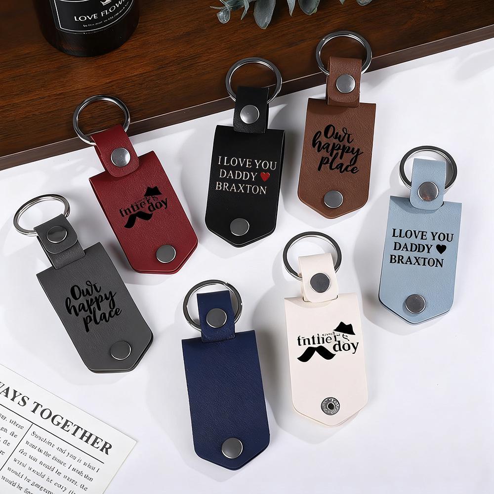Vintage Leather Keychain with Stainless Steel Pendant