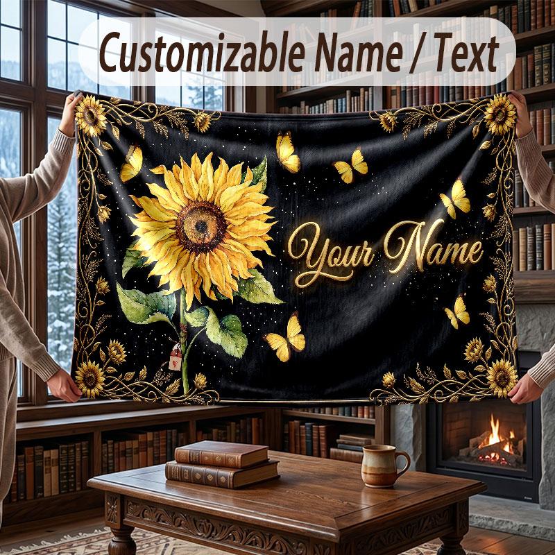 Floral Garden Theme Throw Blanket Custom Name Text Personalized Blanket Soft Cozy Blanket for Home Sofa Bed