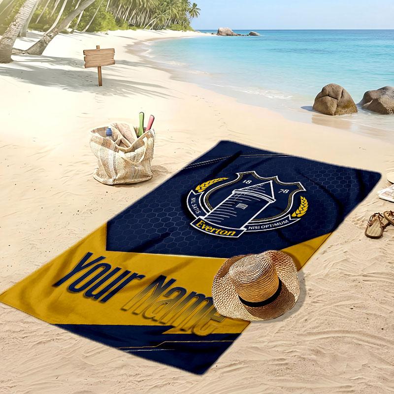 Everton FC Personalized Printed Beach Towel Soccer Logo Support Custom Name Text Absorbent Towel For Sport Travel Special Gift