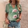 Summer Women's T-shirt V-neck Short-sleeved Floral Graphic Printing Outdoor T-shirt Women's Casual Clothing Street Shirt