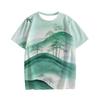 Chinese Traditional Ink Wash Landscape Style Patterned T-shirt for Men, Fashionable Summer Streetwear Casual and Personalized Short Sleeved Tops