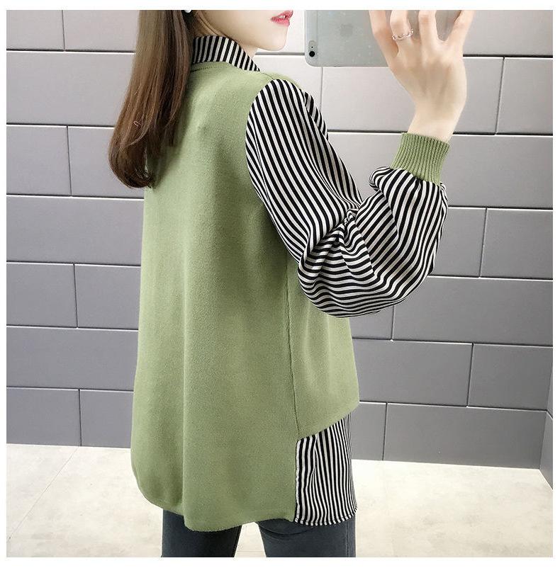 Sweater Women Autumn New Outer Wear Loose Shirt Collar Fake Two Piece Knit Sweater