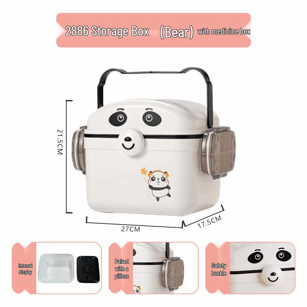Double-Layer Cartoon Storage Box - Handheld Portable Organizer with Large Capacity