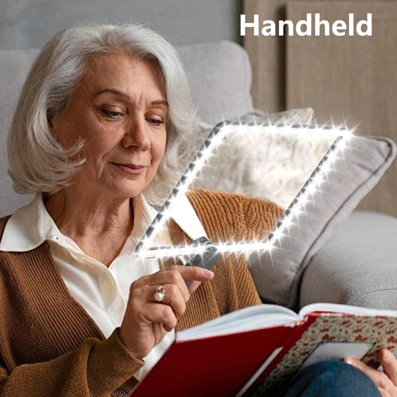 48 LED Hands Release Magnifying Glass 2X Zoom Large Lens Cold Warm Natural Light For Closes Up Tasks Elderly Use
