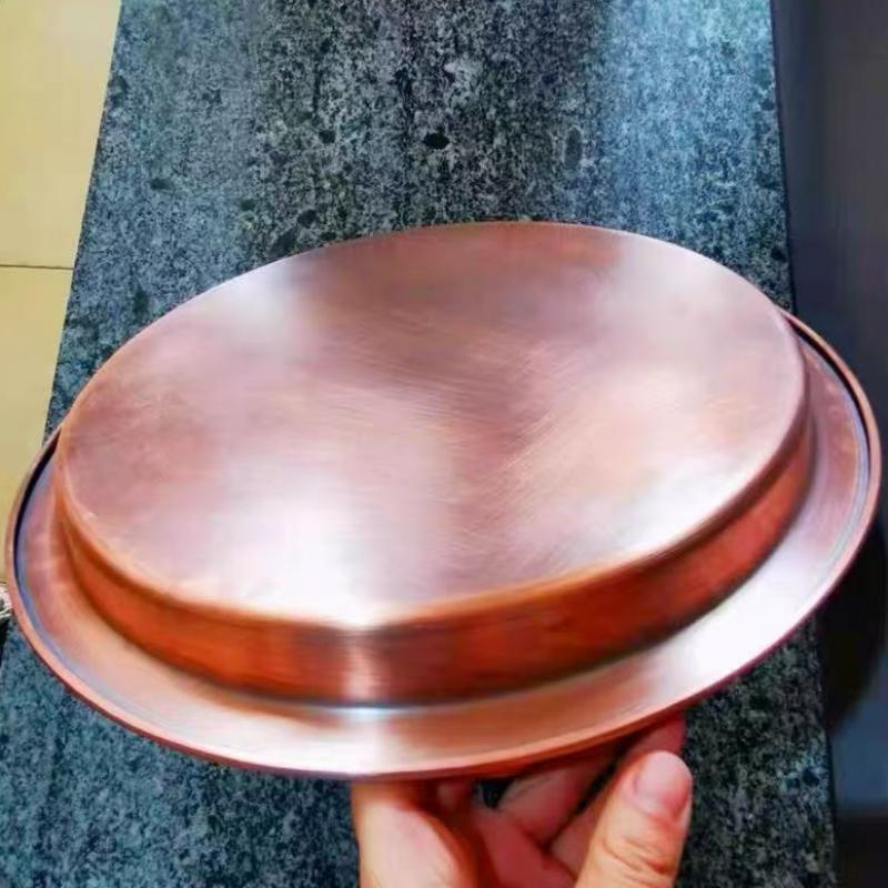 Handcrafted Vintage Red Copper Fruit Tray,Large Size Home Hamburger/Food Cheese Tableware,35cm Snack Cake Plate Table Decoration