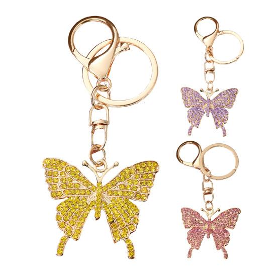 Sparkling Rhinestone Butterfly Keychain Women Girls Car Key Ring Holder Backpack Pendant Purse Bag Charm Decoration Accessories