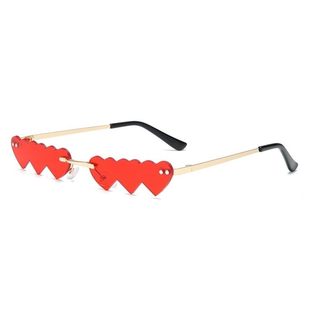 Trendy Love Heart Shaped Rimless Sunglasses UV400 Fancy Accessories Party Shades Eyewear Metal Frame Sun Glasses Women Men