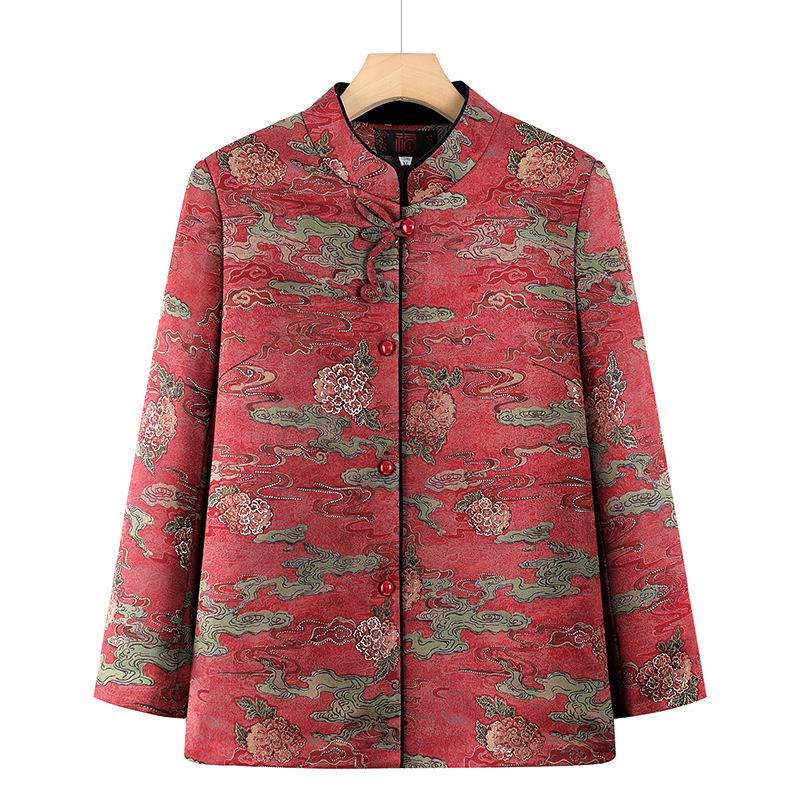 

Spring Collection: Long-Sleeve Chinese-Style Tops & Light Jackets for Elderly Women 5XL (143-155 jin) червоний