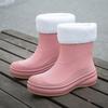 Outdoor rain shoes fashionable adult waterproof shoes warm short rain boots women's velvet thick-soled non-slip versatile rubber shoes