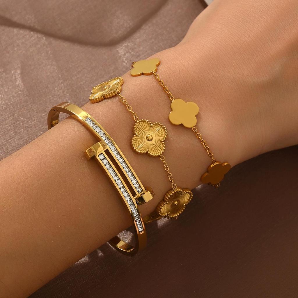Edelstahl Damen Armband Schmuck mit Zirkonium & Titan Kleeblatt.