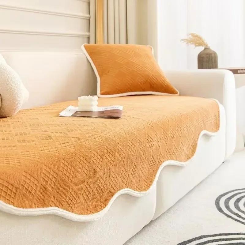 Nordic Solid Color Sofa Cover for Living Room Non-Slip Thick Plush Couch Cushion Mat Corner Sofa Cover Sofas Towel Home Decor