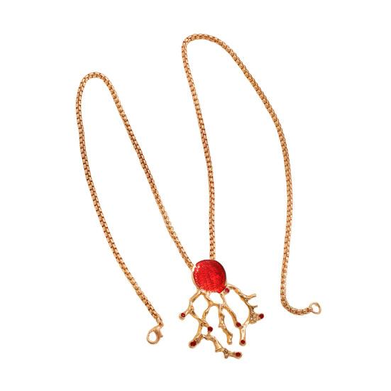 

Faux Red Coral Drop Earrings And Necklace Textured Alloy Jewelry with Red Enamel Zircon Accents Unique Ocean-Inspired Design Gift for Women B красный