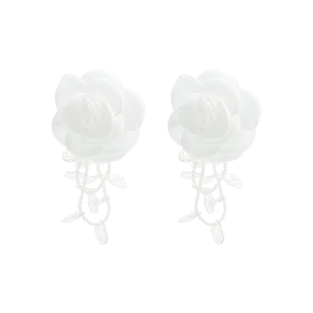 E11891 temperament handmade flower stud earrings female sweet tassel long mesh flower earrings earrings
