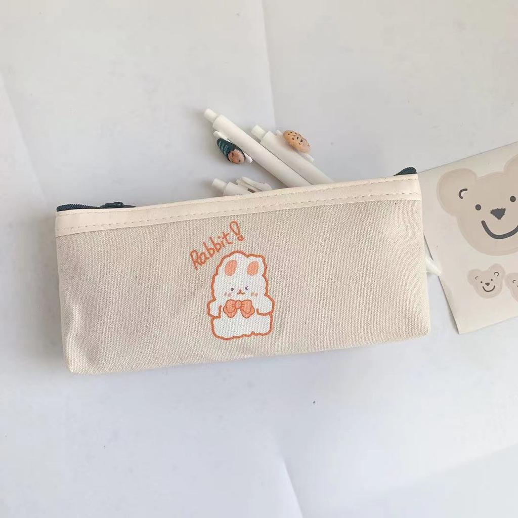 1 Pcs Kawaii Pencil Case Bear Canvas Pencil Box Pencilcase Pencil Bag School Supplies Stationery