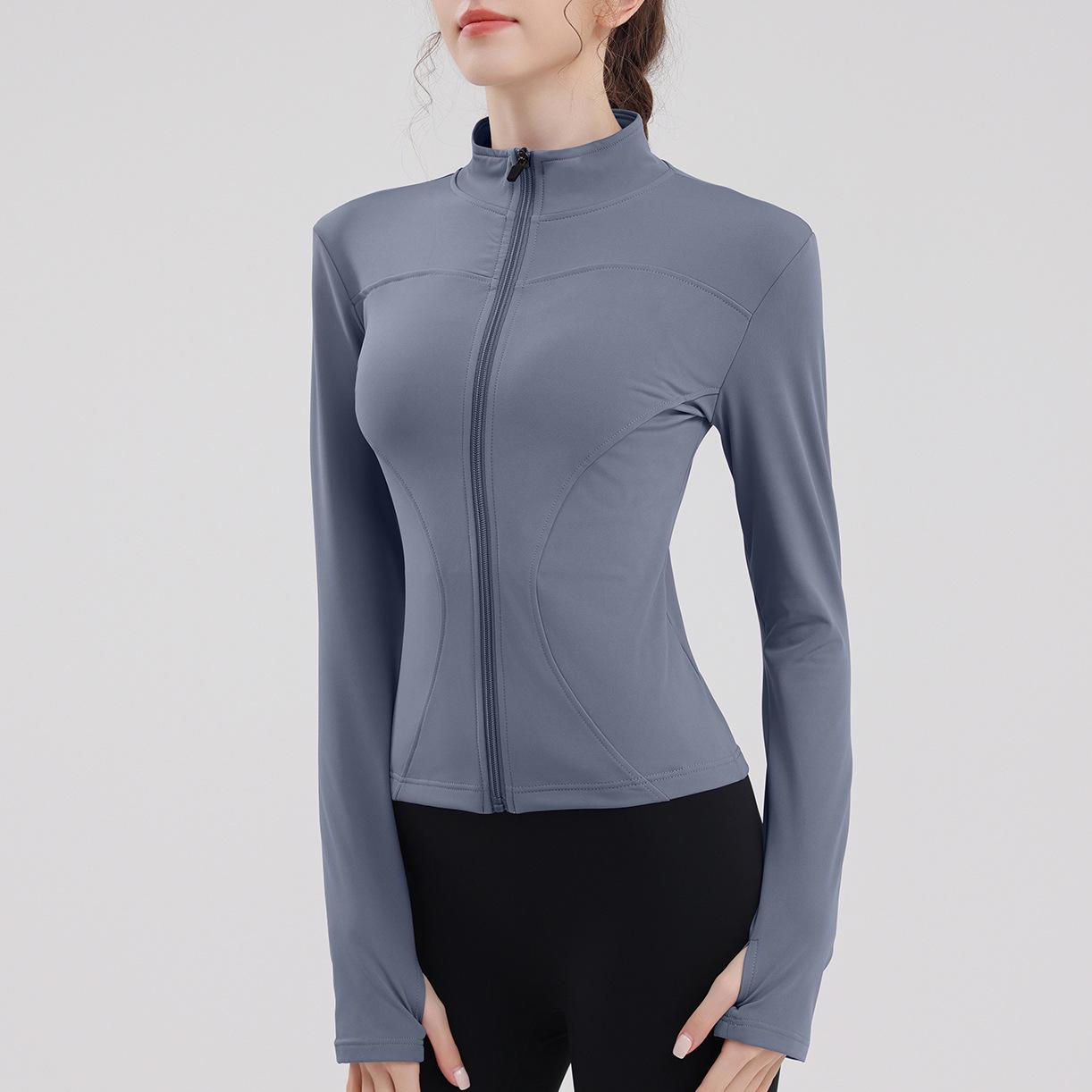 

Женская приталенная куртка для йоги со стойкой - Длинный рукав, на молнии, теплая для осени/зимы 2024 XL