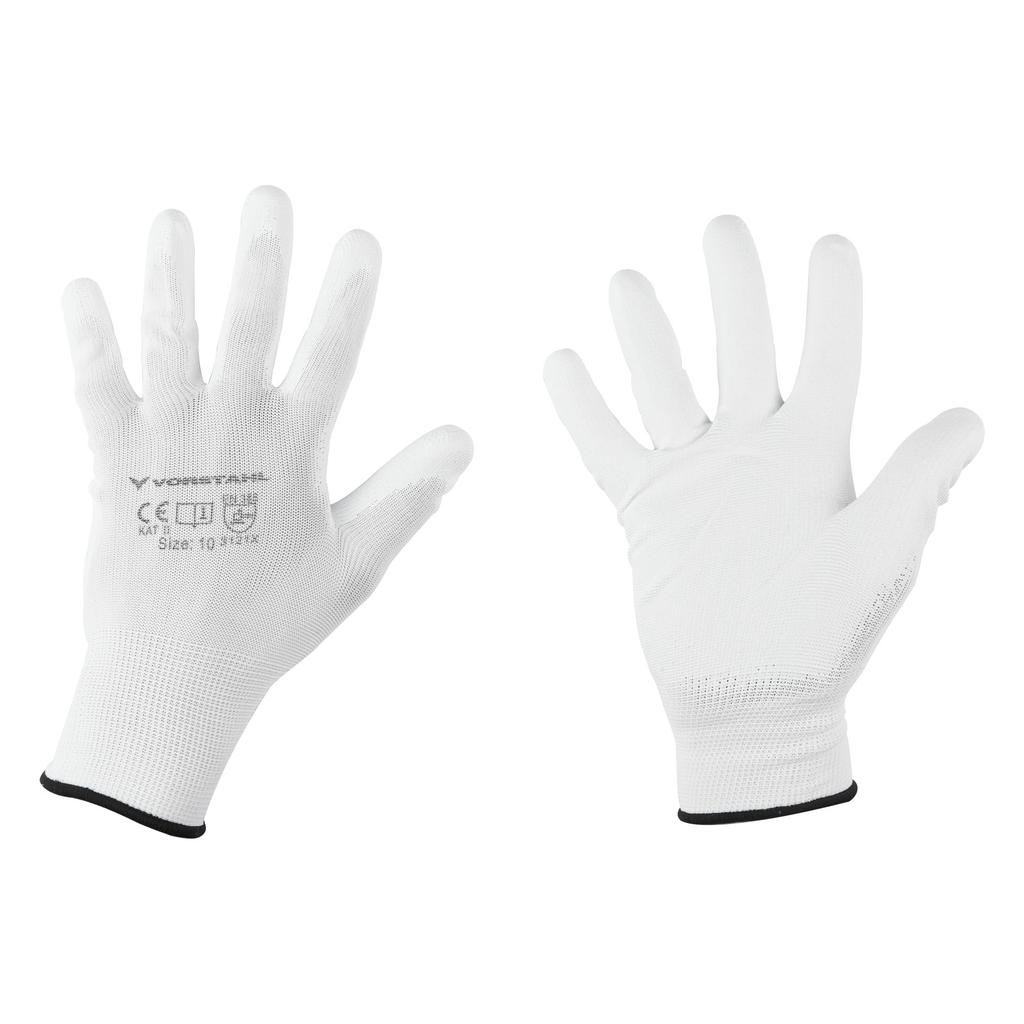Polyester Gloves with Polyurethane, White, Pack of 12, Size 7, Vorstahl Quality