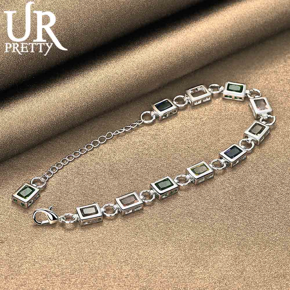 925 sterlingsølv firkantet innlagt flerfarget AAA-sirkonarmbånd mote bryllupssmykker