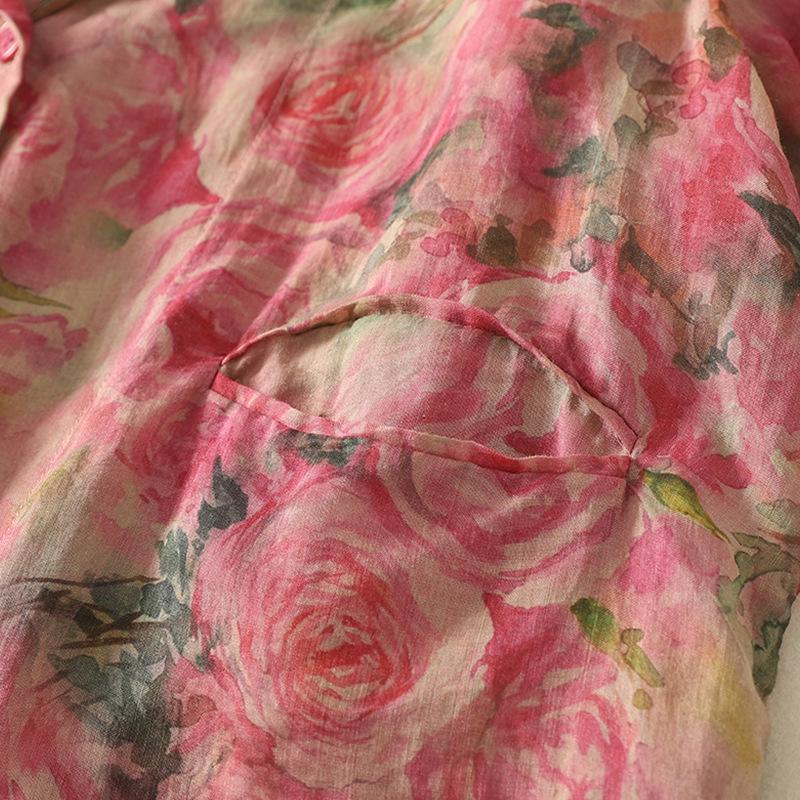 Vintage Floral Lockere Passform Ultra-Dünner Ramie Sonnenschutz Anzug