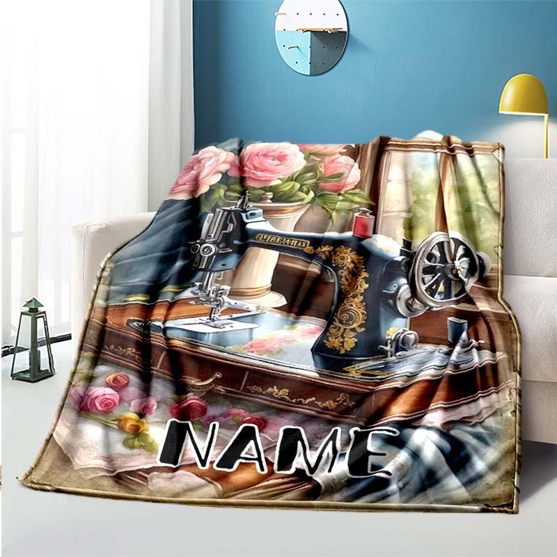 Retro Sewing Machine Customize Your Name Blanket Used For Chair Office Sofa Bed Camping Soft And Warm Giving Friends And Relatives Birthday Graduation