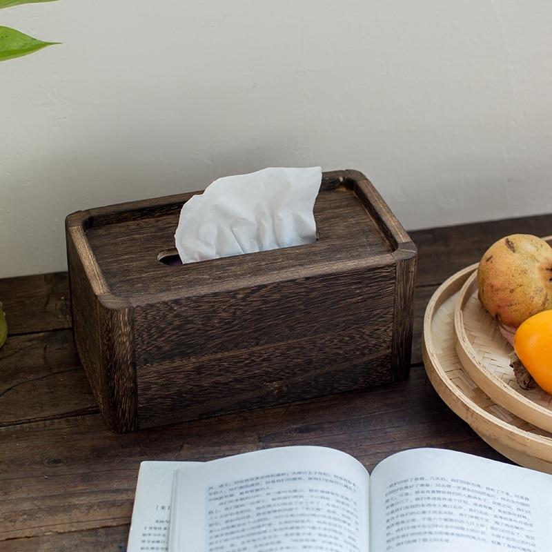 Wooden Paper Box in Roll Simple Solid Paper Box Home Napkin Retro Burned Wooden Paper Box | Napkin Boxes