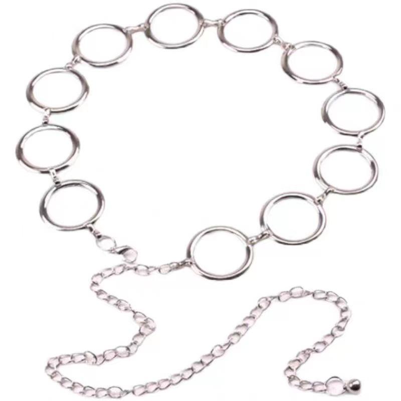 European & American Fashion Women's Metal Chain Waist Belt with Inlaid Pendant