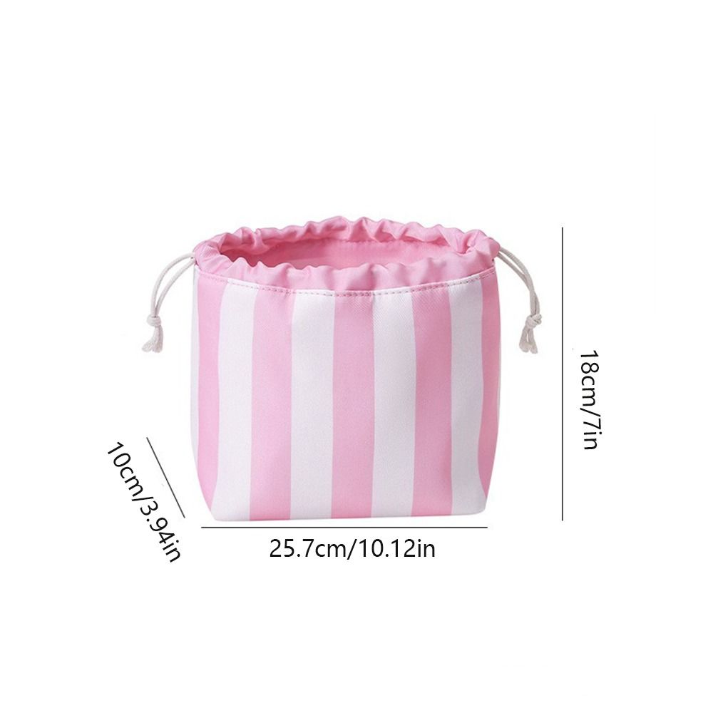 Large Capacity Drawstring Cosmetic Bag Portable Striped Cosmetic Organizer Female
