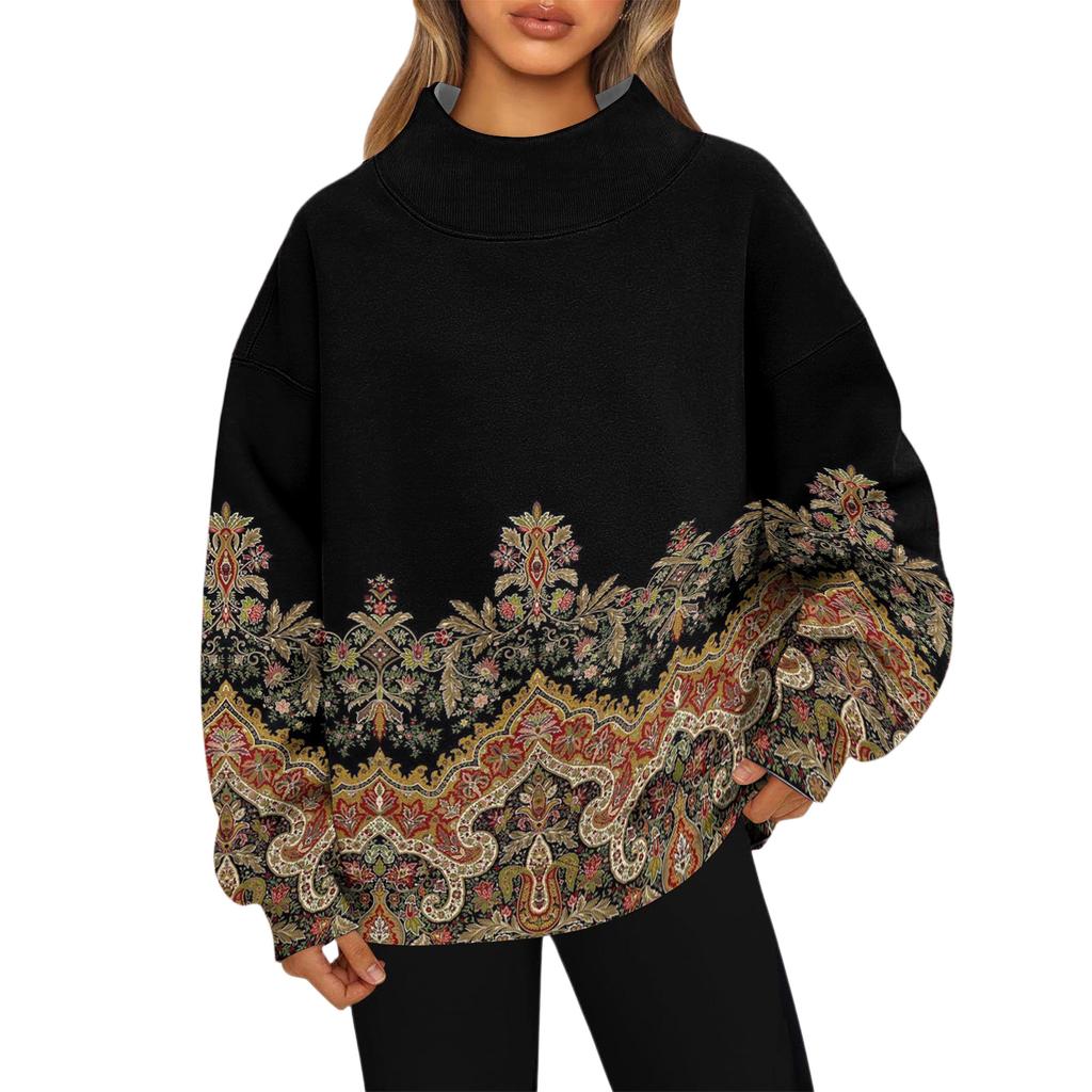 Mock Neck Sweatshirt Women Fall Comfort Oversized Sweatshirt Dressy Pullover Sweatshirts No Hood Cozy Turtleneck Tops