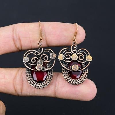 Garnet Gemstone Handmade Pure Copper Wire Wrapped Amazing Jewelry Earring
