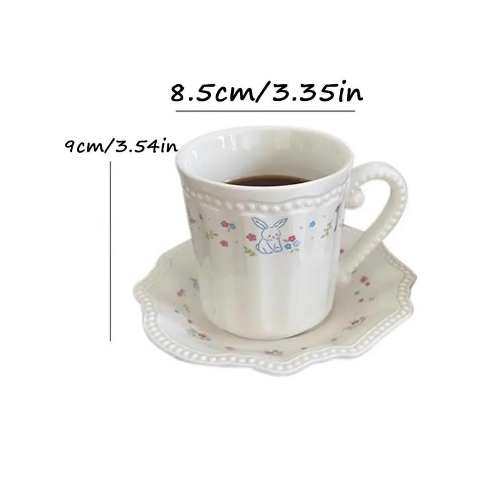 Creative Rabbit Relief Ceramic Cup and Plate Set for Small Fresh Tableware