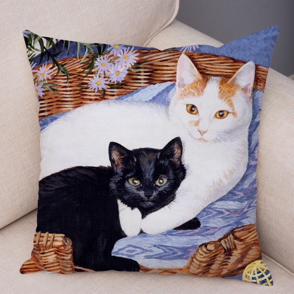 Pet Cartoon Animal Pillowcase Sofa Home Car Pillowcase Cute Watercolor Cat Cushion Cover Decoration