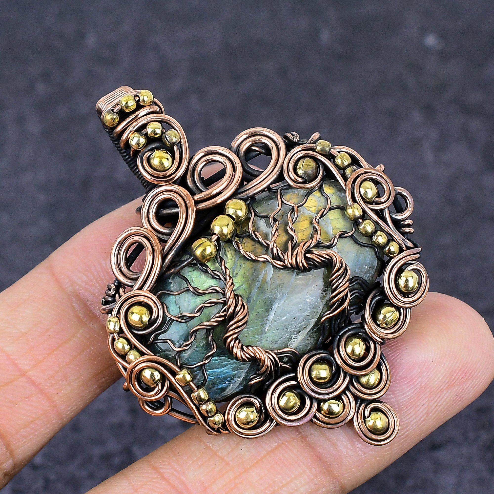 

Natural Labradorite Gemstone Copper Wire Wrap Jewelry Pendant 2.25 c2d47