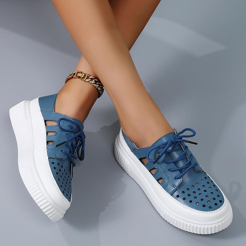 Women’s Wedge Sneakers White Leather Sandals Comfort Casual Blue Summer Maternity Shoes Plus Size