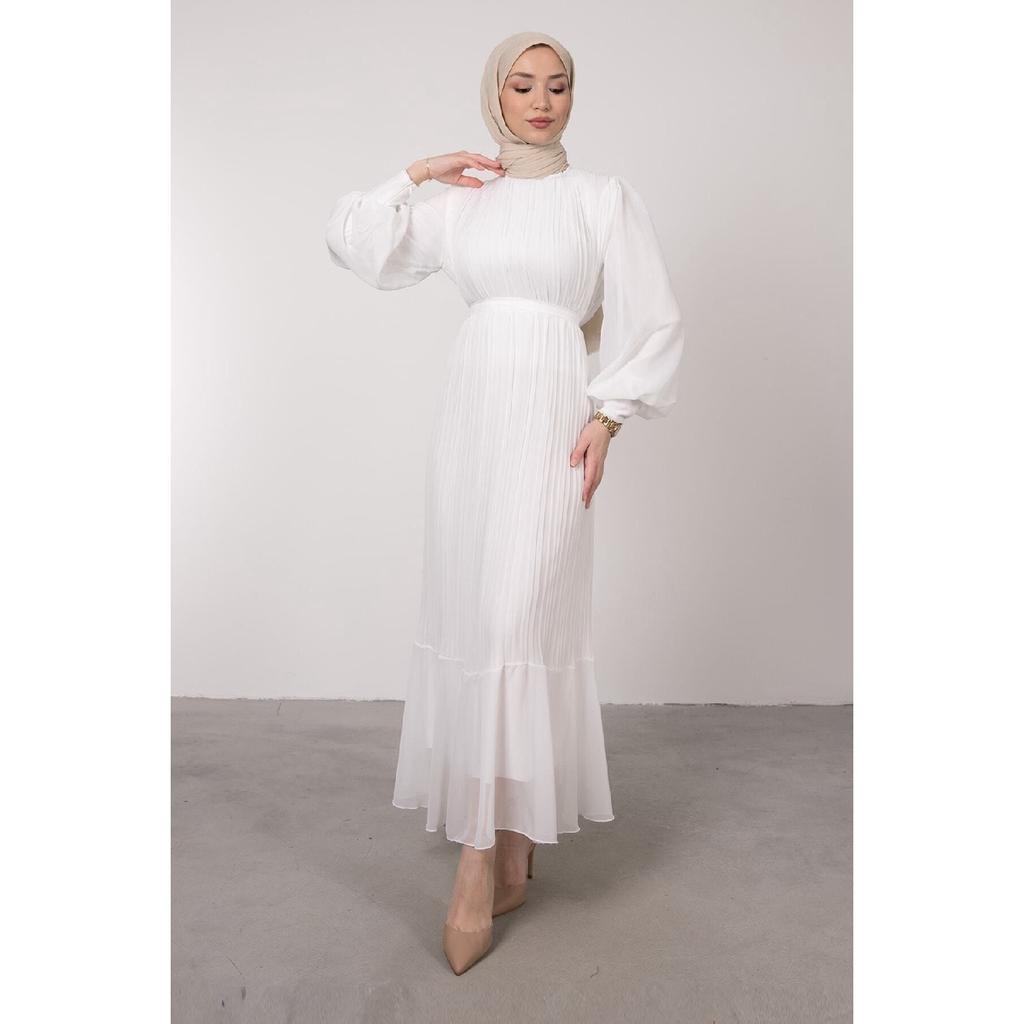 Pleated Janjan Chiffon Dress