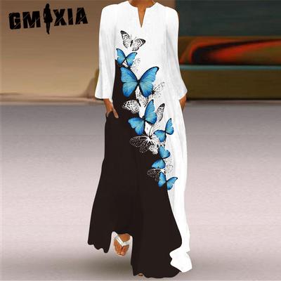 Women's Fashion Summer Spring Long Sleeve V-Neck Casual Dresses