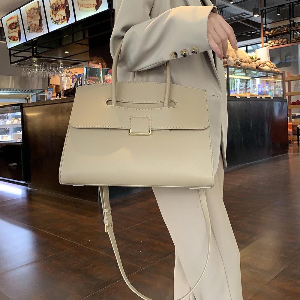 2024 Cross-Border Women's Handbag Briefcase for Commuting, Genuine Leather Original Niche Tote Bag, Large Capacity Simple Handbag