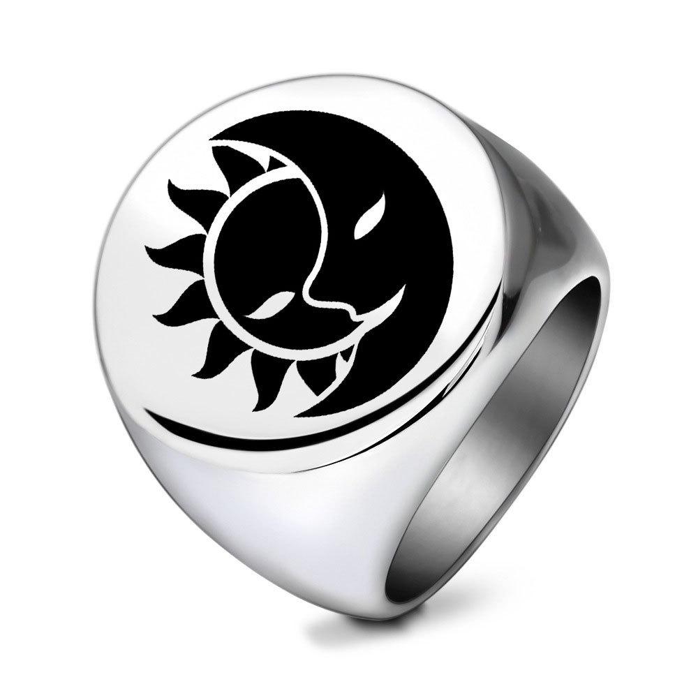 Men s Retro Punk Sun and Moon Titanium Steel Ring - 22MM Size 12