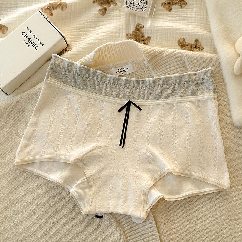 Women's Spring and Autumn Color Matched Pure Cotton 10A Antibacterial Extended Crotch Anti Glare Briefs