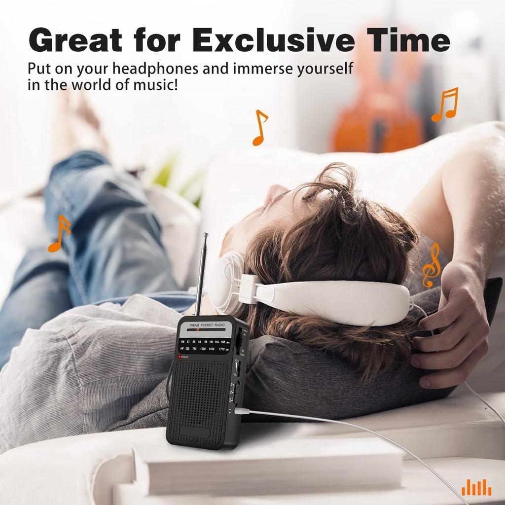 Portable Radio AM FM with Best Reception, Goodes Transistor Radio with Loud Speaker, 2AA Battery Operated, Headphone Jack for Indoor, Outdoor