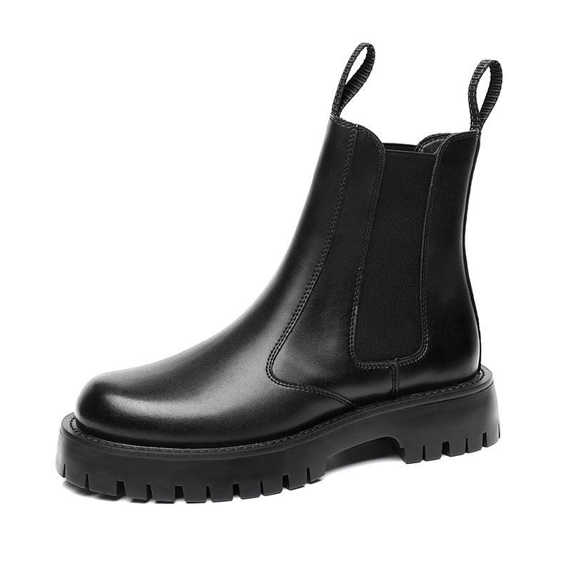 Thick-soled high-top black Martin boots men's leather boots 2025 autumn and winter new cotton boots soft leather men's shoes Chelsea boots