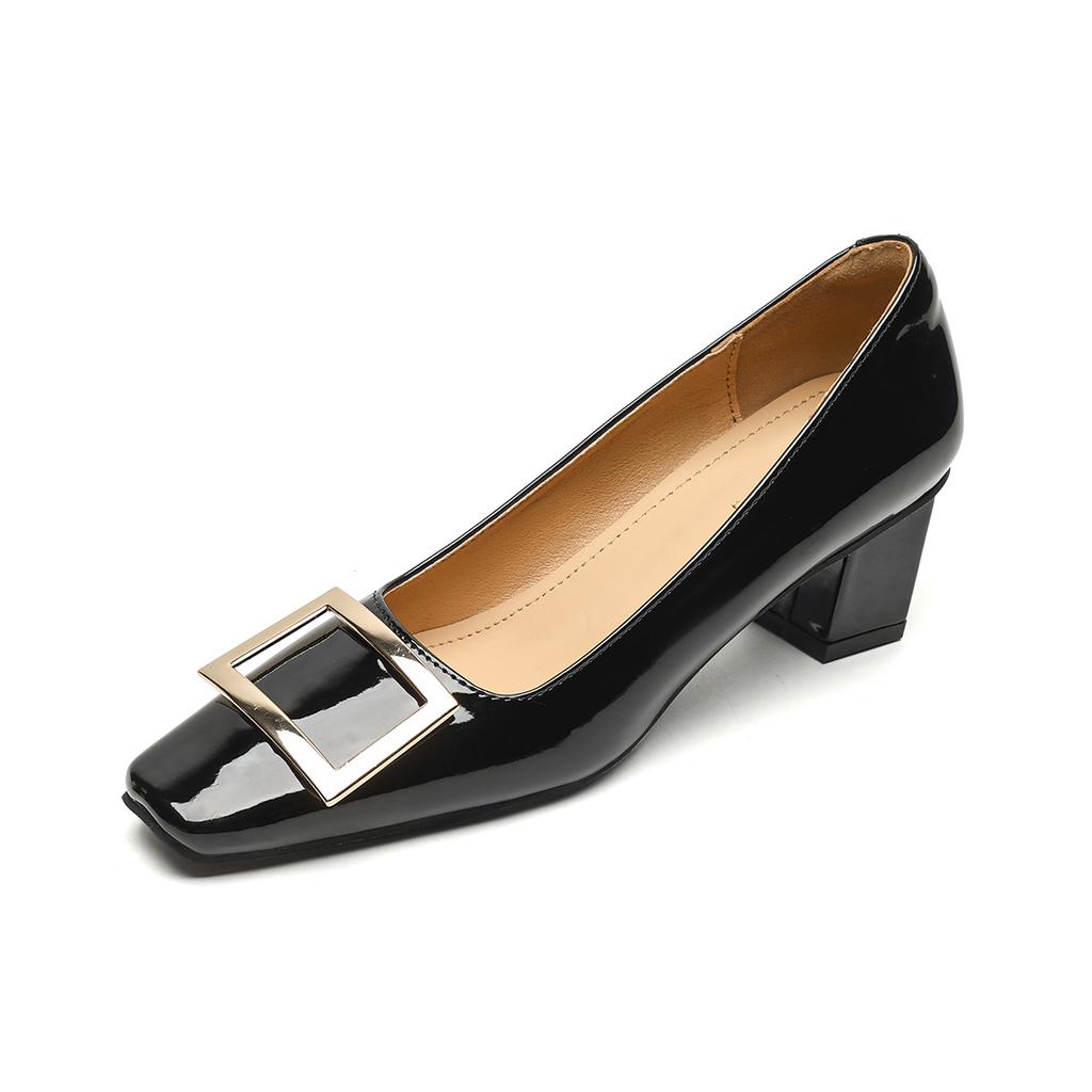 Grape Mother Studiolee Classic Square Buckle Small Square Head Shallow Mouth High Heels Women's Summer Thick Heel Flat Bottom Commuter Shoes
