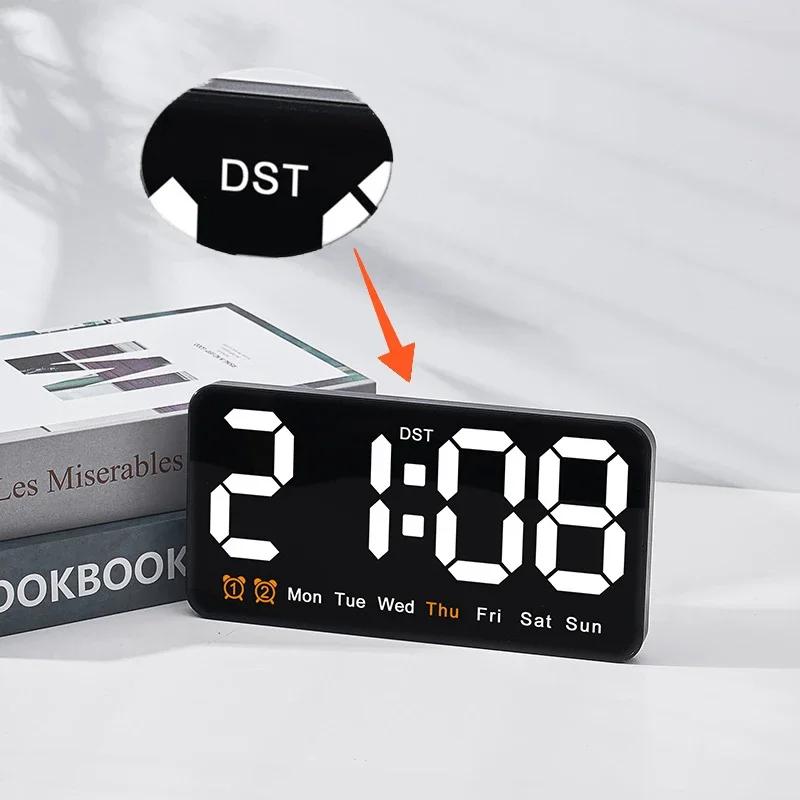 Electronic Wall Clock Temperature Date Table Clock Wall-mounted Dual Alarms Digital LED Clocks for Home Bedroom Voice Control