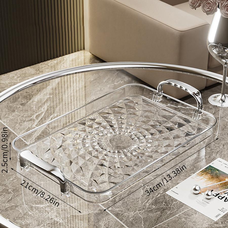 Clear Plastic Storage Tray Large Capacity Dessert Fruit Tray Plate Double Handle Jewelry Decorative Tray Home Kitchen Organizer