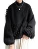 Antiqua Fringe Knit Long One Size Black Women's Top, Sleeve, ESA-00183, 05,