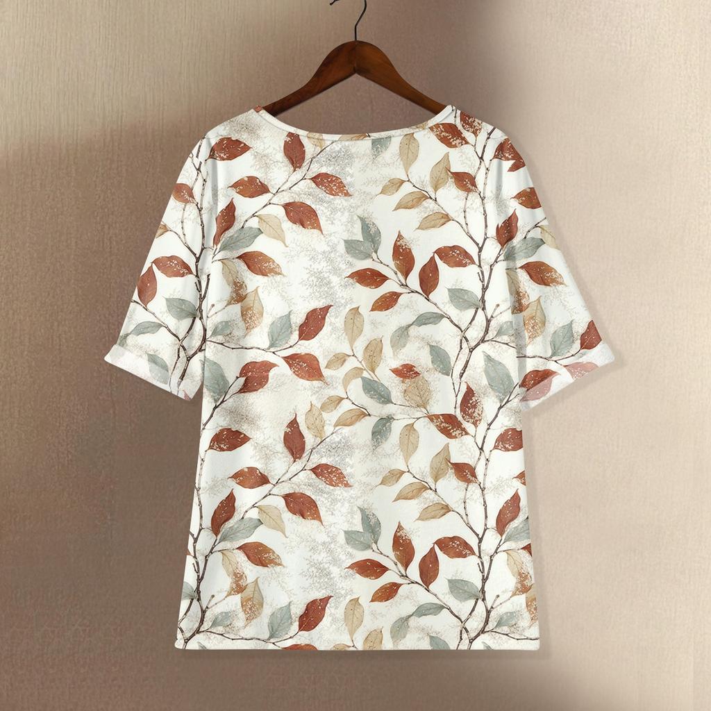 Dámská módní a ležérní košile s polovičním rukávem, kulatým výstřihem a potiskem