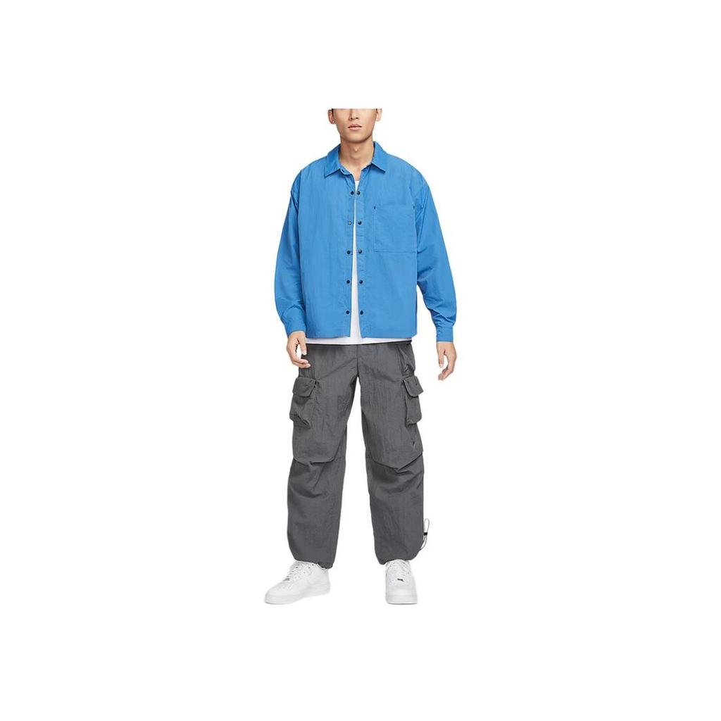 Nike SS24 Comfortable Sports Casual Training Solid Color Polo Long Sleeve Shirt Men shirts Blue DX0206-402