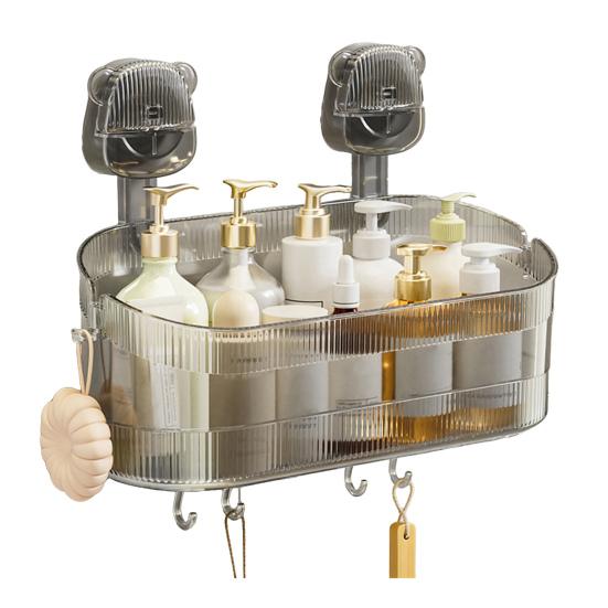 Badrumsförvaringshylla med sugkopp utan borrning Stor kapacitet Stark bärförmåga Organizer med sugkoppar och dräneringshål Avtagbar duschkorg