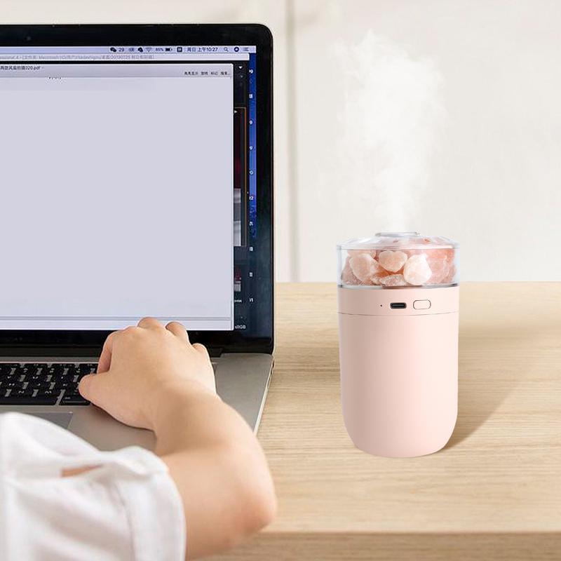 Personal Desktop Humidifier Cool Mist Humidifier With Salt Stone Light 230ml Colorful Light Portable Aromatherapy Diffusers For