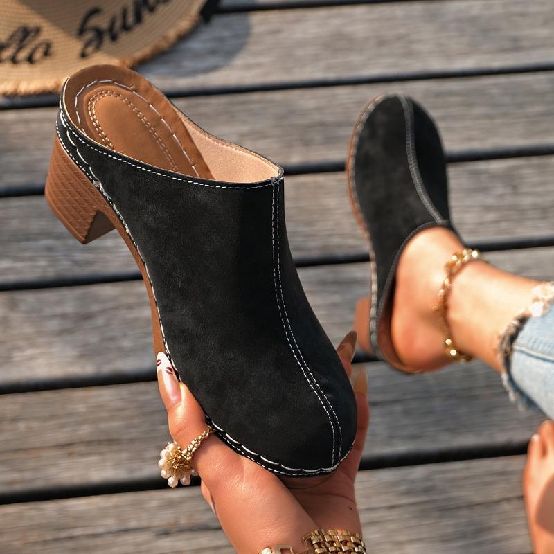 Sandale de vară pentru femei, cu platformă groasă, toc gros, cu vârf închis, slip-on, stil european simplu, încălțăminte casual.