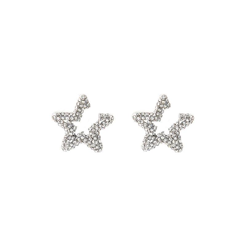 Light Luxury Full Diamond Five-Pointed Star Hollow Earrings, High-End Sense Exquisite Simple Rhinestone Earrings Micro-Inlaid Stud Earrings Women