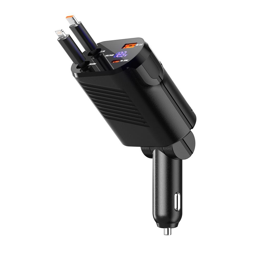 120W Alloy Retractable Car Charger - Four-in-One Super Fast Charging Cable